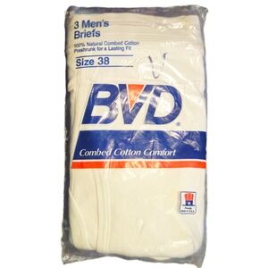 Men's 1985 BVD 38 Mens Briefs 3 Pack Underwear SEALED NEW Made In USA White